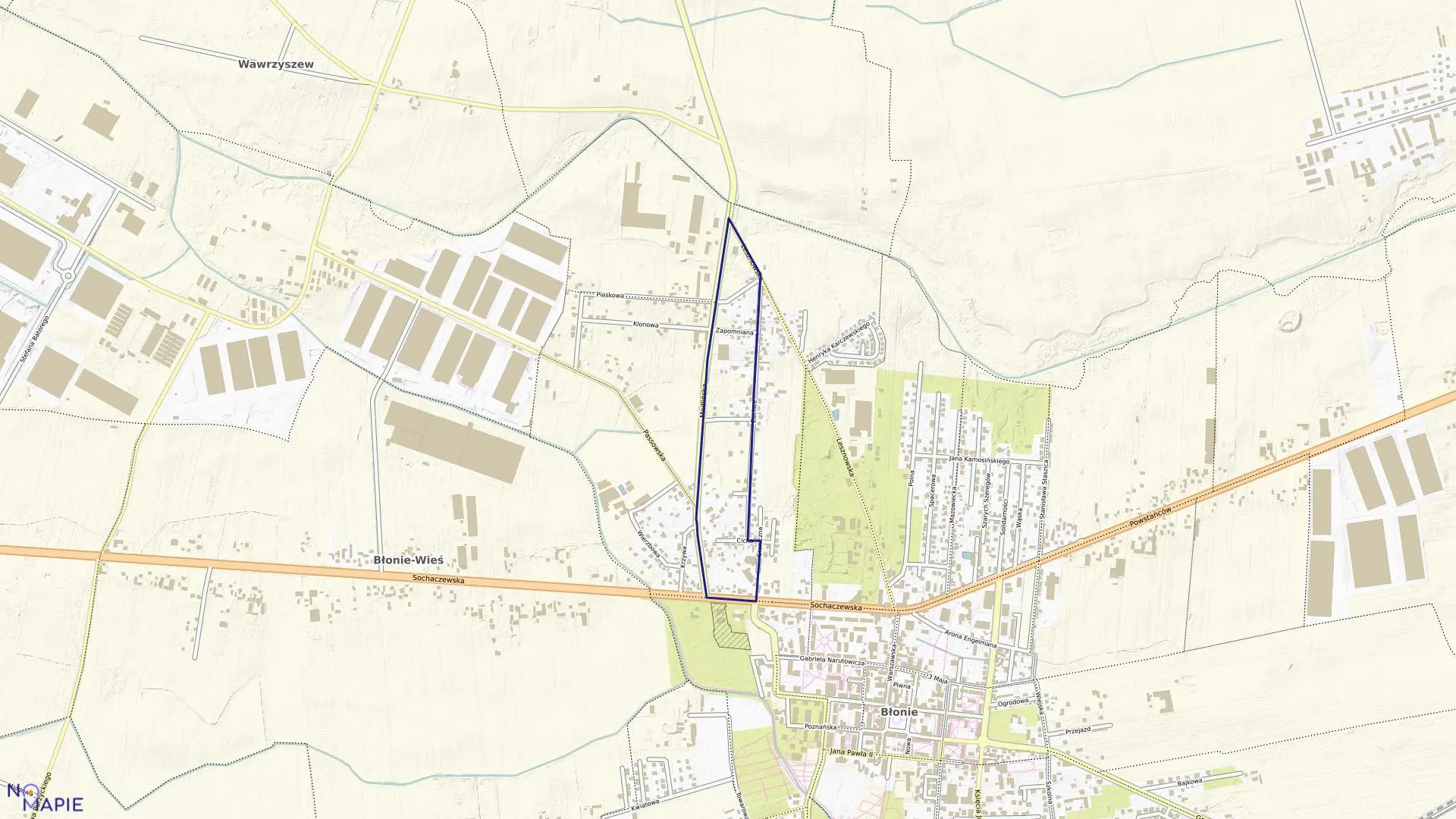 Mapa obrębu 0004 w gminie Błonie