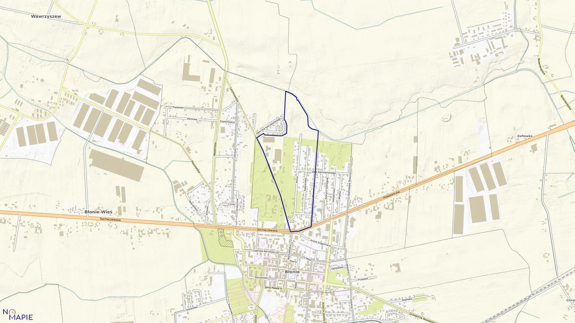 Mapa obrębu 0008 w gminie Błonie