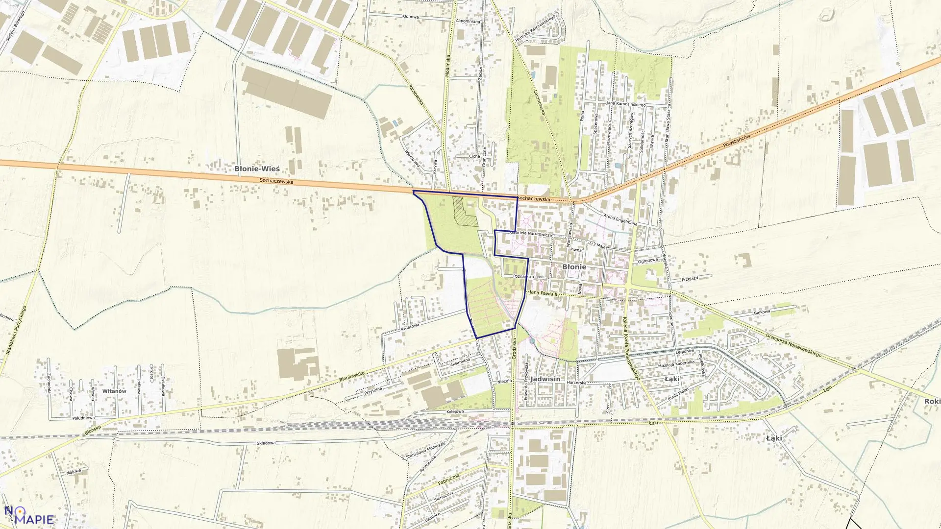 Mapa obrębu 0014 w gminie Błonie