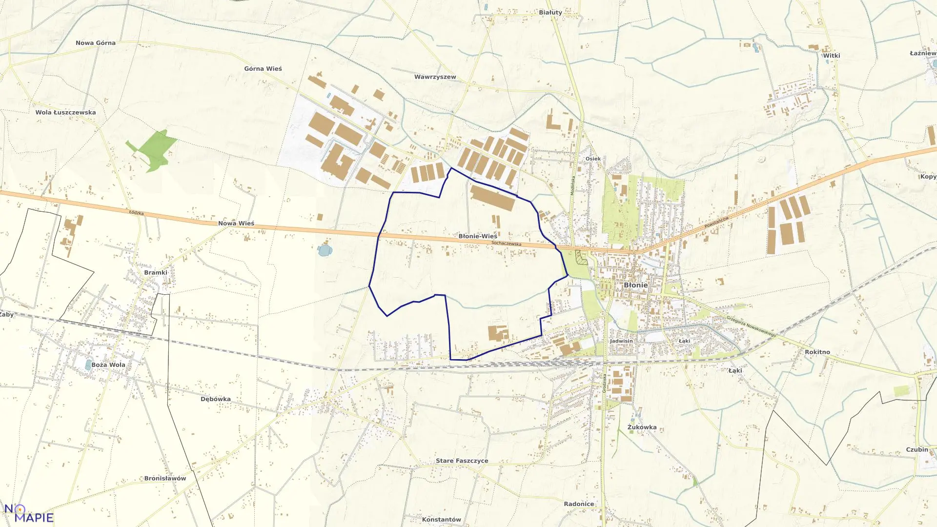 Mapa obrębu Błonie-Wieś w gminie Błonie