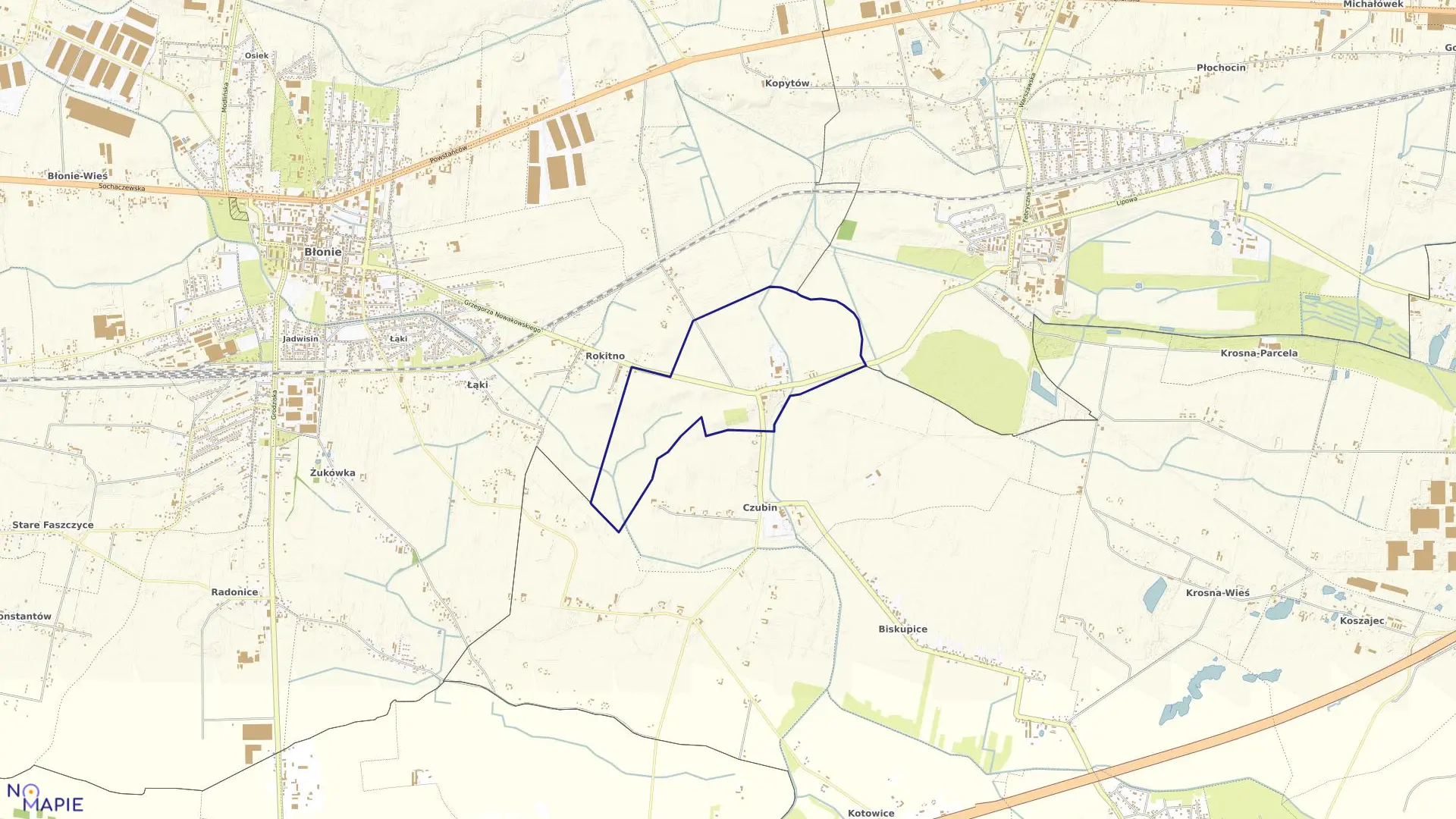 Mapa obrębu Rokitno-Majątek w gminie Błonie